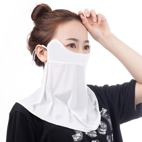Full-Face Sunscreen Ice Silk Mask for Summer with Long Length, Nose Hole for Breathability, Wholesale, UV Protection and Neck Coverage