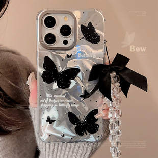 Water Ripple Black Butterfly 14ProMax Apple 16 Phone Case iPhone15 for 12 Chain 13 Cold Wind