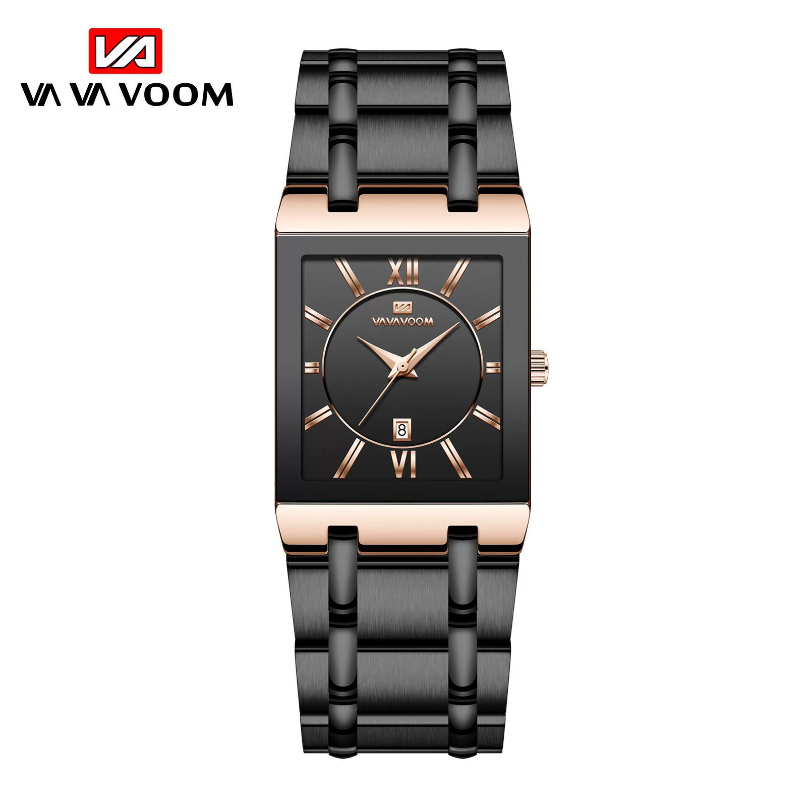 (Cross-border trading), rectangular steel belt stainless steel, golden watch, quartz calendar, waterproof dial, wholesale