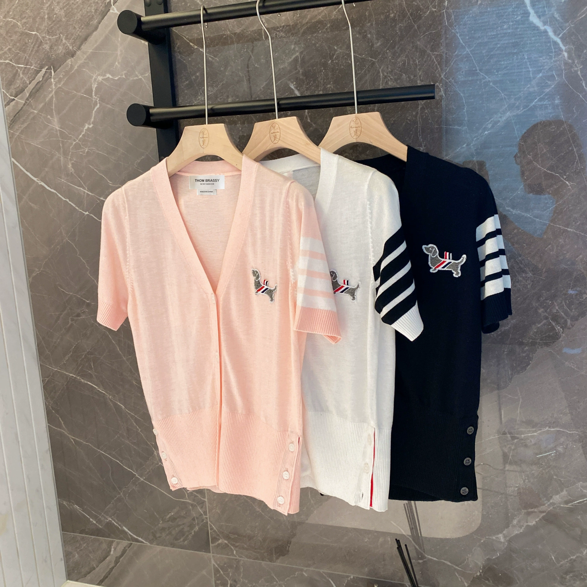 THOM BRASSY 1700V воротник с логотипом щенка, летняя тонкая модная женская верхняя одежда с короткими рукавами, повседневная и универсальная