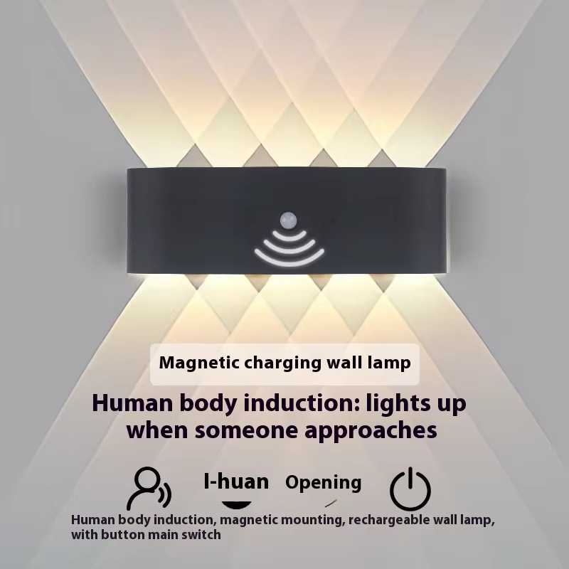 Lámpara de noche de inducción recargable lámpara de pared sin cableado magnético cuerpo humano lámpara de pared sin perforación lámpara de pared led