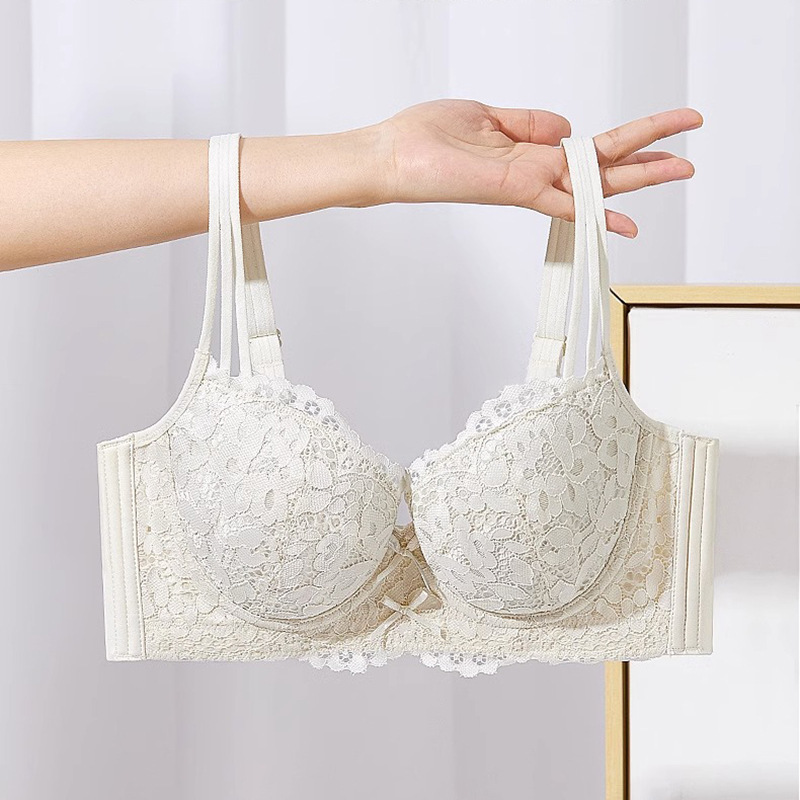 Underwear for Women, Thin, Large Breasts, Small Lace, Soft Steel Ring, Anti-Sagging, Push-Up, Auxiliary Breast Adjustment, Breast Shape, Straight Bra