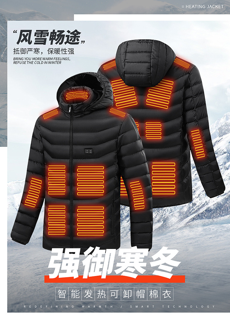 Cross-border exclusive supply of European, American and European code heating cotton-padded jackets, dual-control 15-zone intelligent constant temperature heating cotton-padded jackets for men in stock pic 1