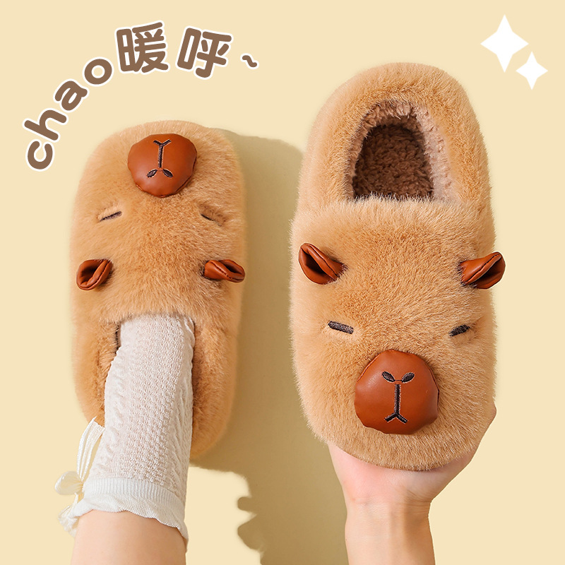 Zapatillas de algodón Capiballa para mujeres 2025 nuevo invierno de otoño para el hogar interior calentador de peluche antideslizante pareja de algodón