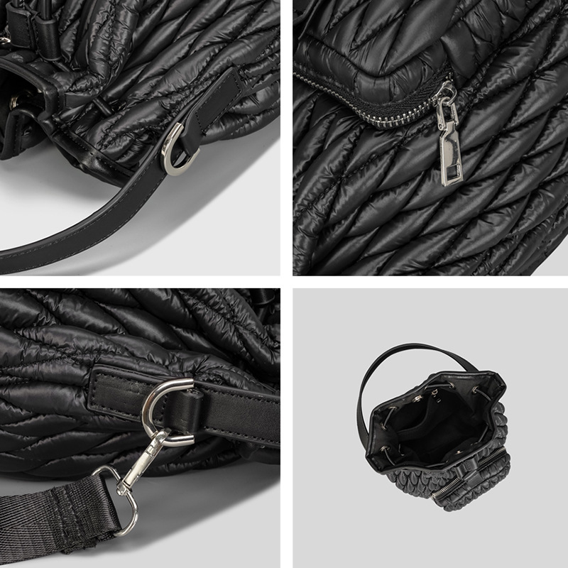 Umhängetasche für Damen, europäische und amerikanische, einfache Nylon-Beuteltasche, Daunen-Baumwolle, Rauten-Kordelzug, Nischendesign, Luftkissen, Baumwollplissiert, Handtasche_voghion.com