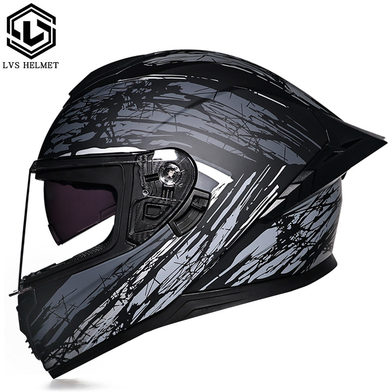 Casco integral transfronterizo DOT de la versión mejorada de LVS con doble lente para hombres, casco de seguridad universal para todas las estaciones para motociclistas femeninas, casco de motocicleta con doble lente.