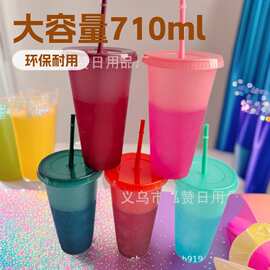 亚马逊热销款源头工厂跨境自出大容量710ml闪粉杯pp吸管杯可logo