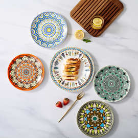 波西米亚风创意陶瓷菜碟早餐盘网红沙拉盘子个性家用甜品寿司圆盘