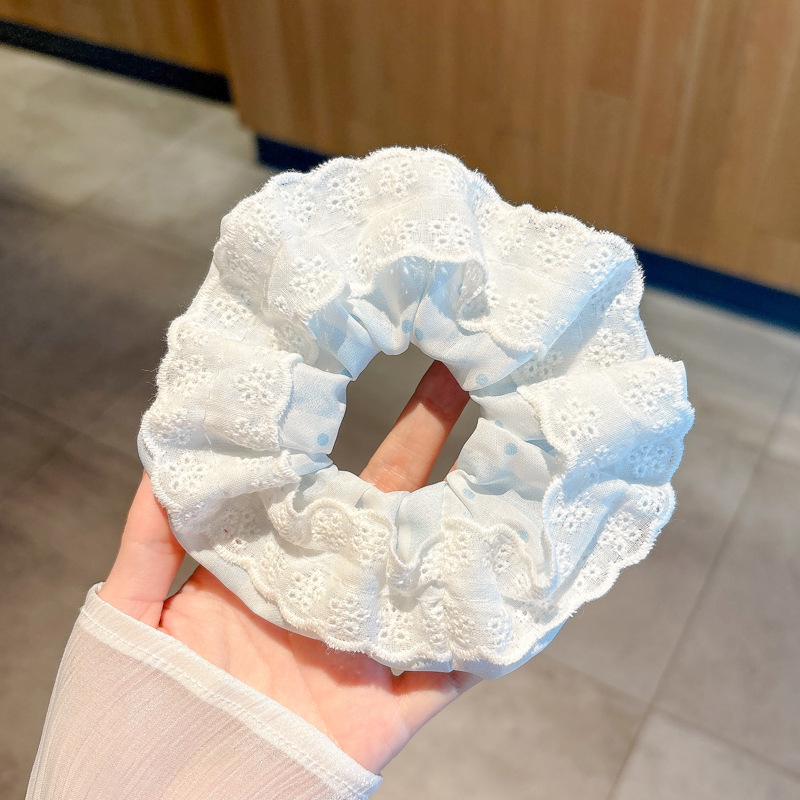 Accesorio para el cabello de estilo francés para mujer, pañuelo cuadrado simple, coletero de gran tamaño con ribete de encaje.