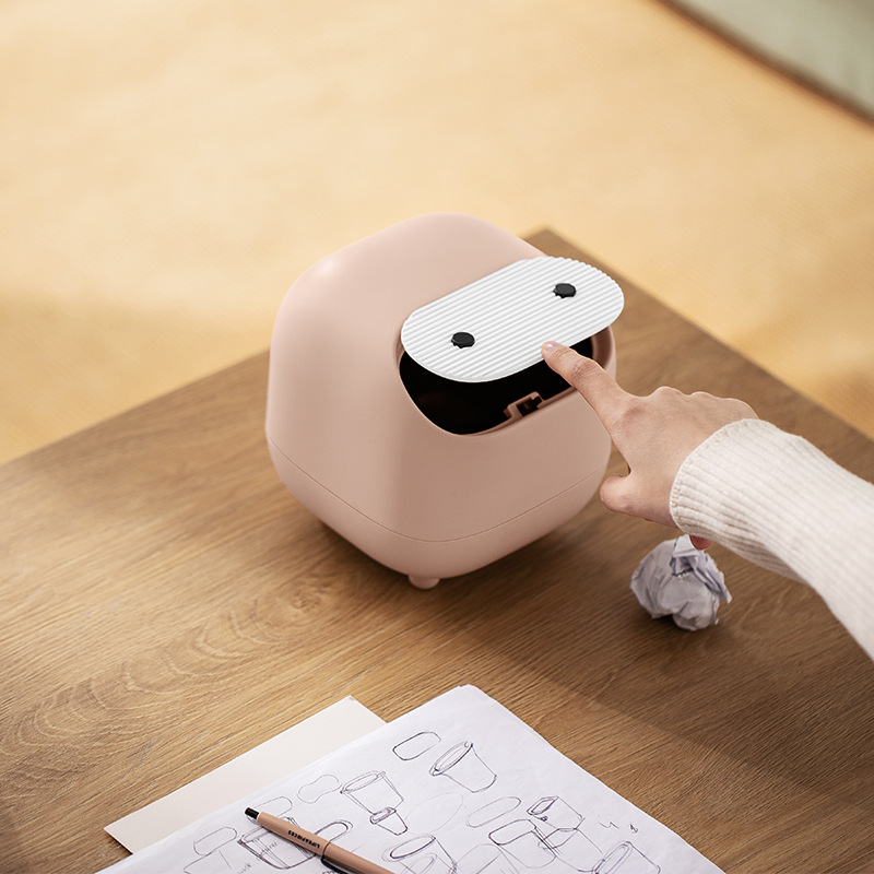 [Wo Dou Y] Ninja Desktop Trash Bin Mini Double Layer Contrast Color Press Trash Bin Household Simple Storage