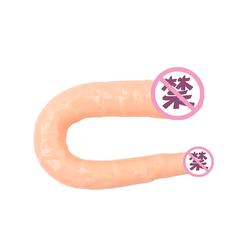 V-Shaped Double-Headed Dragon Dildo, Realistic TPE Dual-Head Toy, Flesh Tone — detail image 5