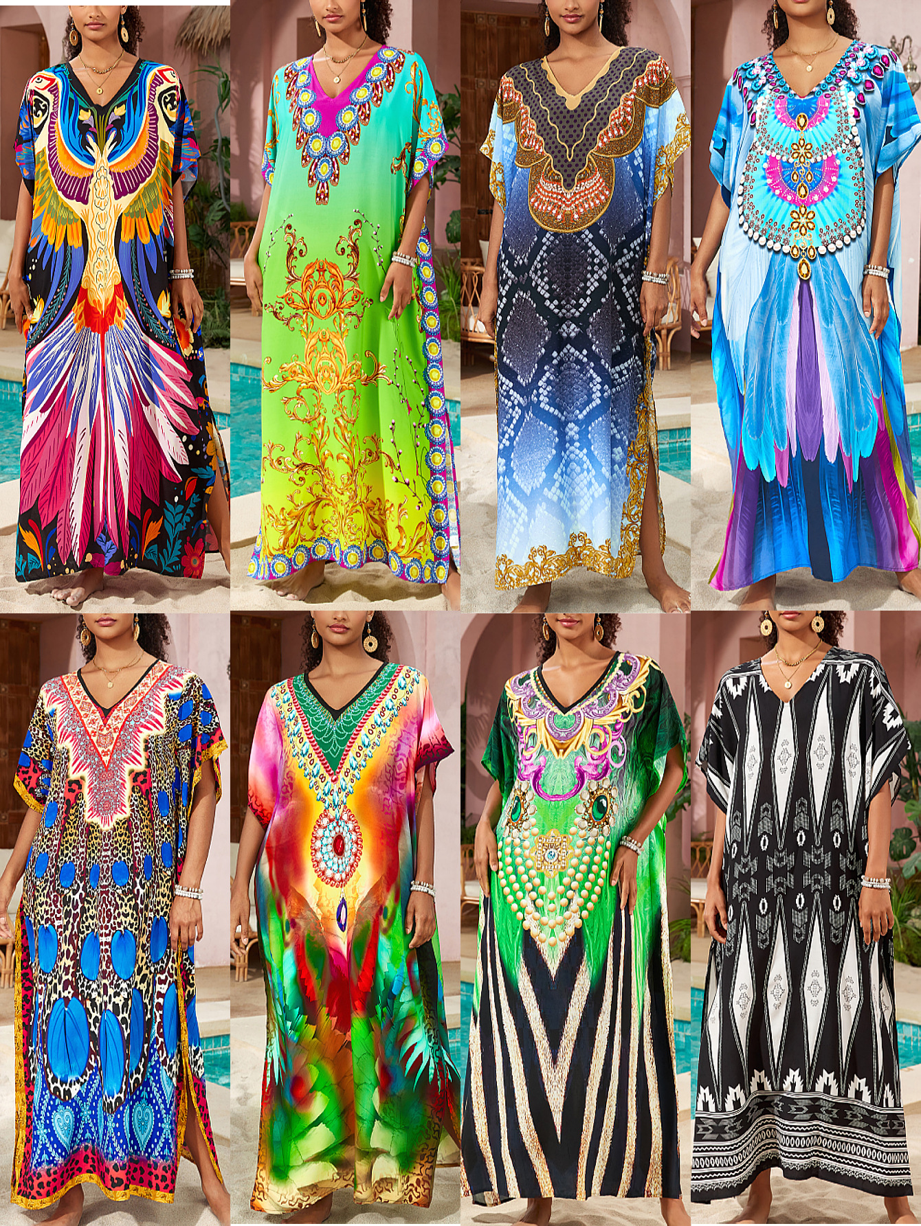 Camiseta de playa de algodón impresa de posicionamiento bohemio falda larga camisa de vacaciones protector solar bañador con pañuelo AT556