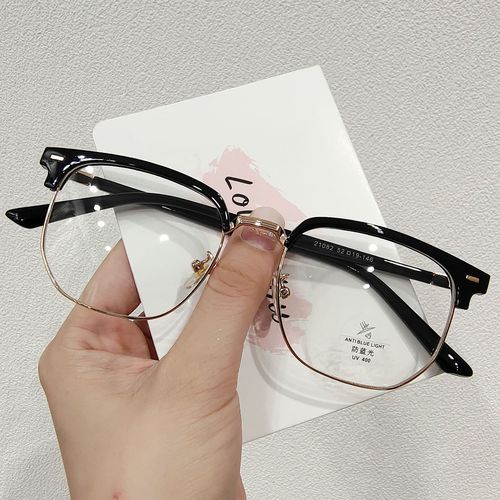 新款男女学生配度数近视眼镜框素颜眉毛款半框防蓝光平光镜批发