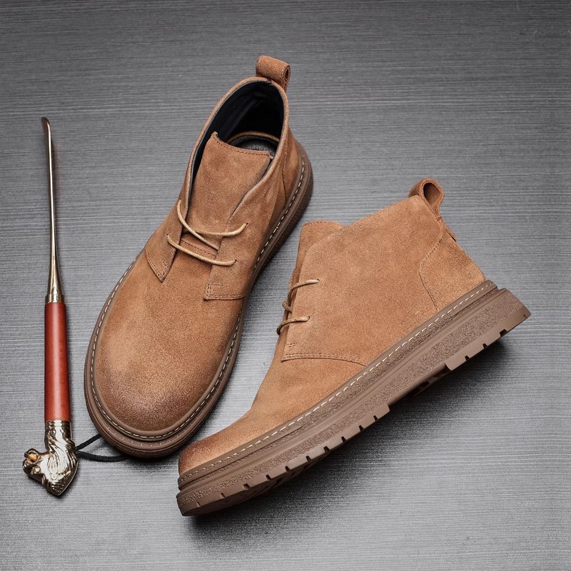 Botas de herramientas, botas redondas retro de otoño e invierno, zapatos masculinos, botas de moda, botas de cuero, botas cortas y suelas gruesas, botas Martin