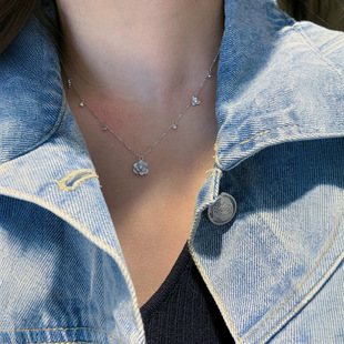Natural South Africa Diamond Rose Necklace Women Platinum Clavicle Chain Camellia Flower Jewelry Full Diamond Shellfish Gold Wholesale