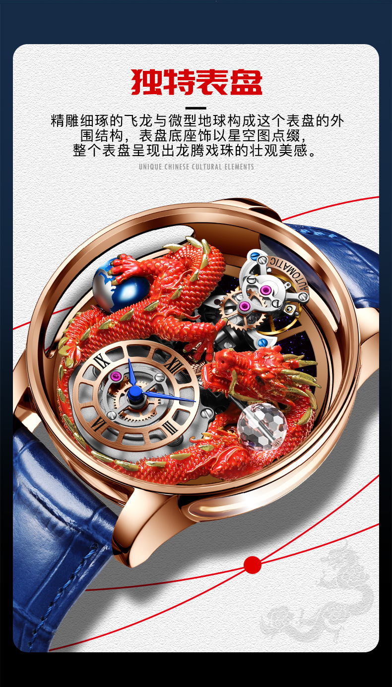 Đồng hồ nam automatic lộ máy chống nước dây thép không gỉ — Hồng Lục Long Lục Bì, Hồng xanh da rồng màu xanh da, Hồng Lục Long Hắc Bì, Hoa Hồng Green Dragon Net Belt chi tiết 5