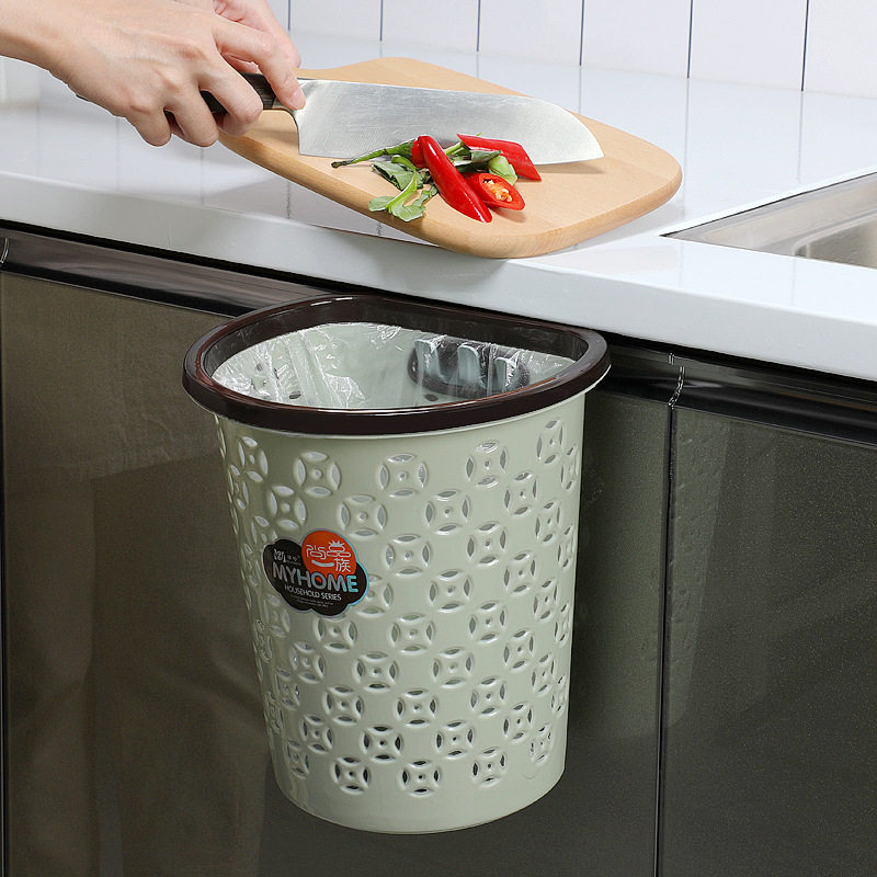 Wall Hanging Hollow Storage Bucket with Pressure Ring Garbage Bin Office Kitchen Fruit and Vegetable Storage Basket Wall Hanging Semi-circular Paper Basket