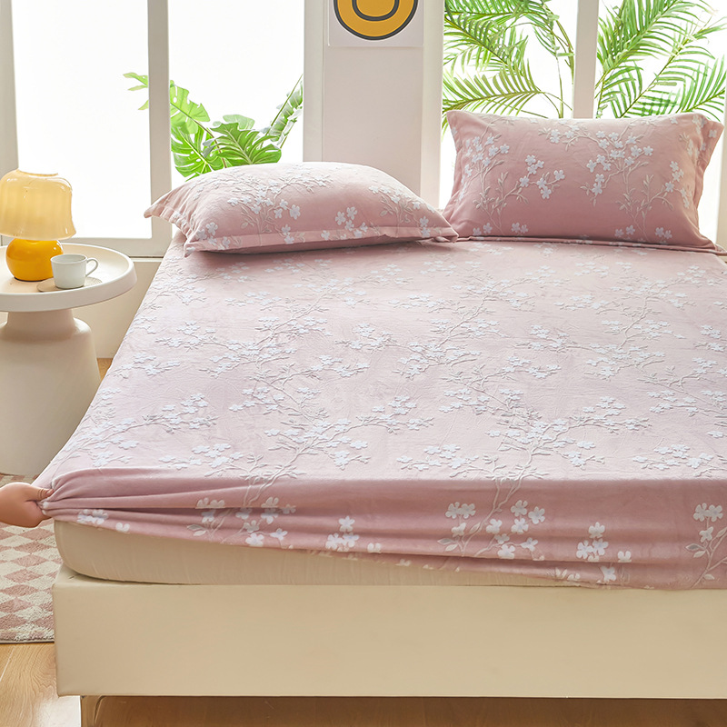 2024 nuevo estilo de terciopelo de leche de terciopelo tallado de color sólido, funda de colchón de funda de colchón