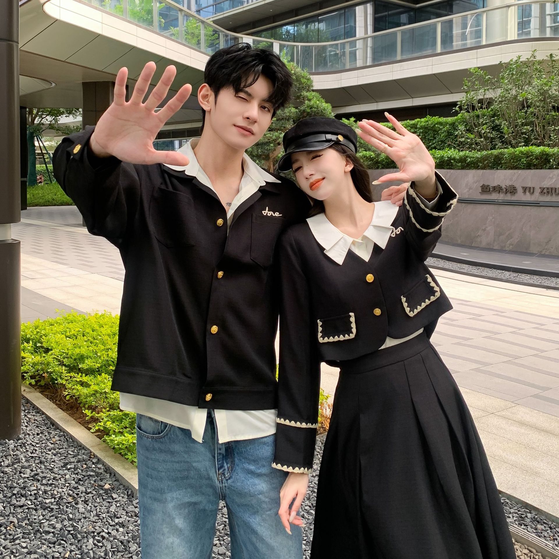 学院风情侣装秋季新款减龄时尚显瘦潮流设计感班服大合唱衬衫套装