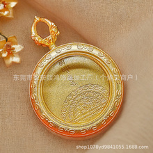新款防水唐卡盒20mm唐卡盒金色嘎乌盒钛钢十相自在吊坠 圆形吊坠