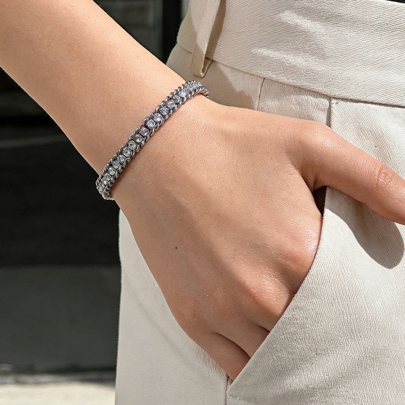 Cross-Border Round Chain Light Luxury High-End Full Diamond Colorful Bracelet for Women, Niche Design, Close-Fitting Couple's Versatile Personalized Jewelry