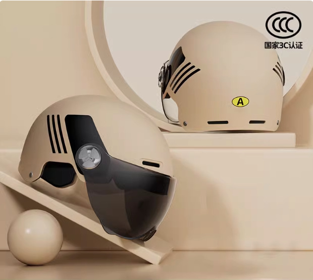 Half Helmet, Universal Motosiklet kaskı (dəbilqə) - new-national-standard-a-simple-khaki-sunscreen-short-visor