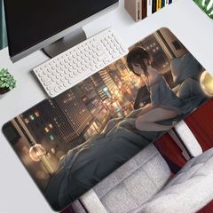 オフィス用ショートカットキー付き特大マウスパッド、パソコンデスクパッド、厚手縁取り、パソコンゲーム用キーボードパッド、二次元、滑り止め