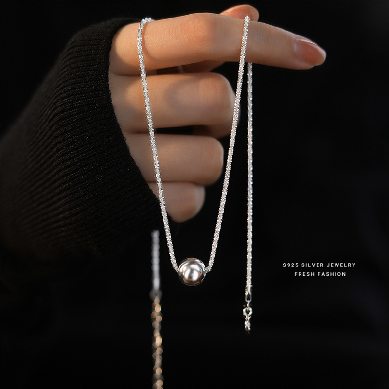 Collana rotonda stellata scintillante in argento puro per donna con un tocco di alta qualità, stile freddo e indifferente, temperamento_voghion.com