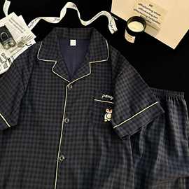 条纹睡衣男士2025夏季云朵棉短袖短裤薄款夏天宽松大码家居服套装