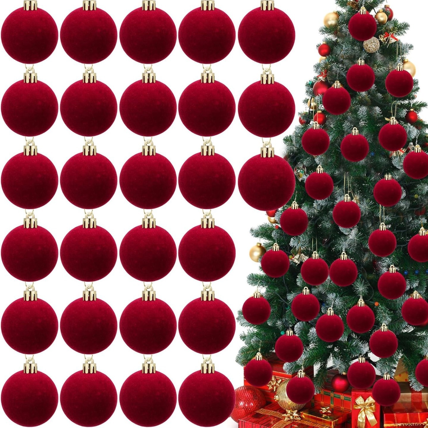 Cross-border flocked velvet balls 3cm/4cm/5cm/6cm/8cm Christmas tree decorations Christmas and New Year pendants