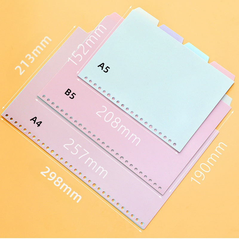 4 hojas de papel dividido de libro de hoja A5 / B5 / carpeta de núcleo extraíble de papel dividido de hoja etiqueta índice tablero dividido