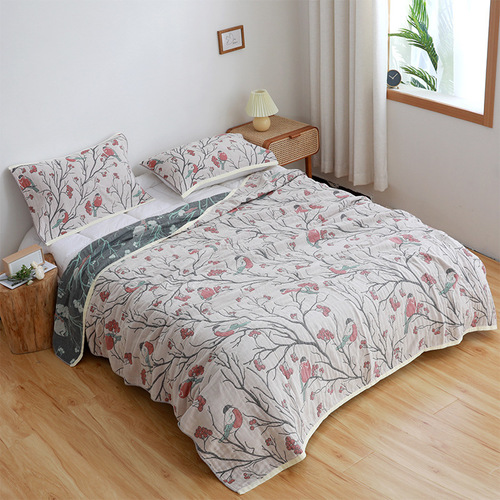 Quadruple-layer cotton gauze bath blanket, single or double size adult sofa throw, nap rest four-season cover blanket, air conditioning summer cool blanket