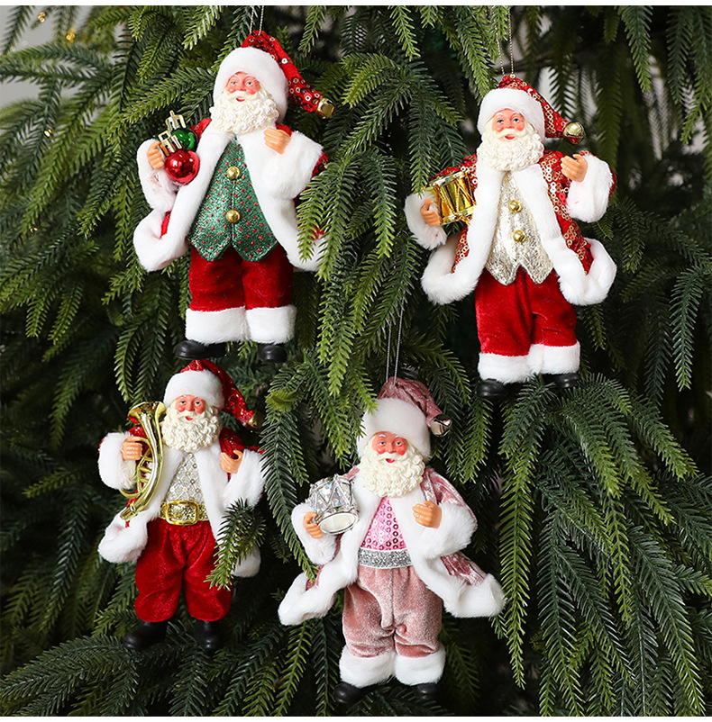 Santa Claus Christmas Doll Ornament – 18cm Fabric Decoration For Tree & Shelf (Red/Green, Pink, Red-Gold With Horn Or Drum)_voghion.com