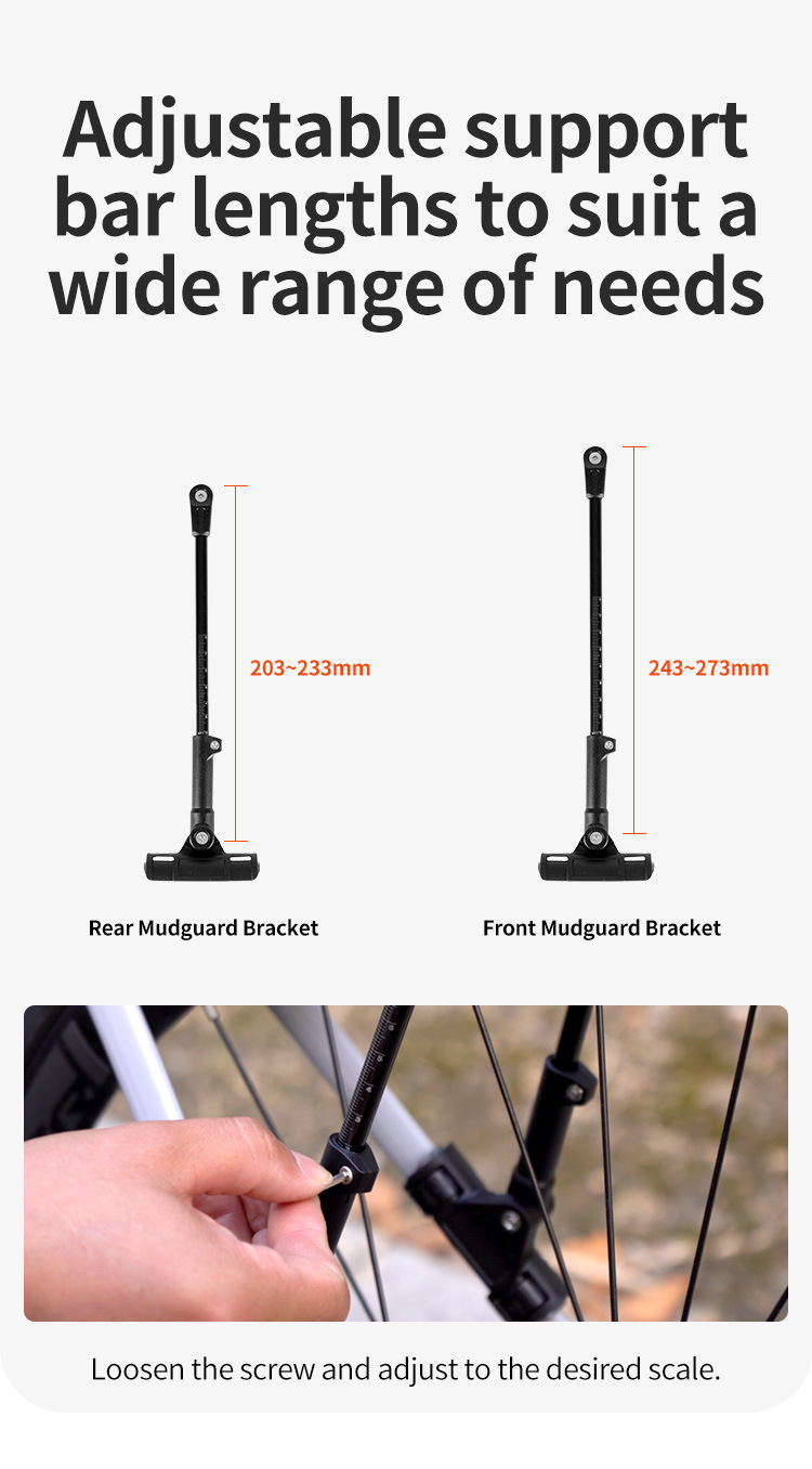 Bicycle fender, road bike front and rear adjustable quick release