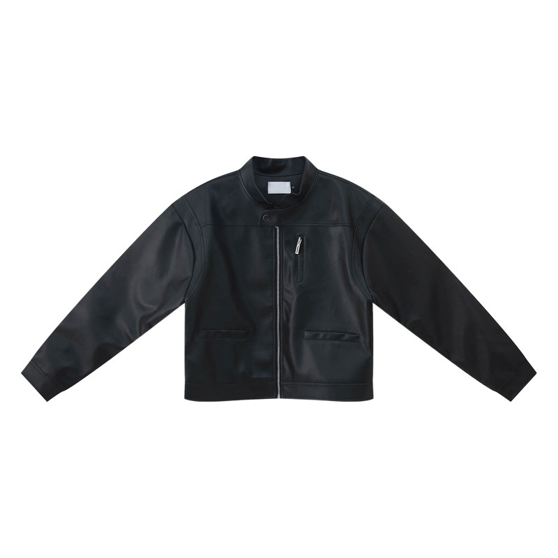 MTLCLOTHES Hombres| 2023 otoño vintage locomotora chaqueta de cuero negro abrigo corto suelto pu piel de moda