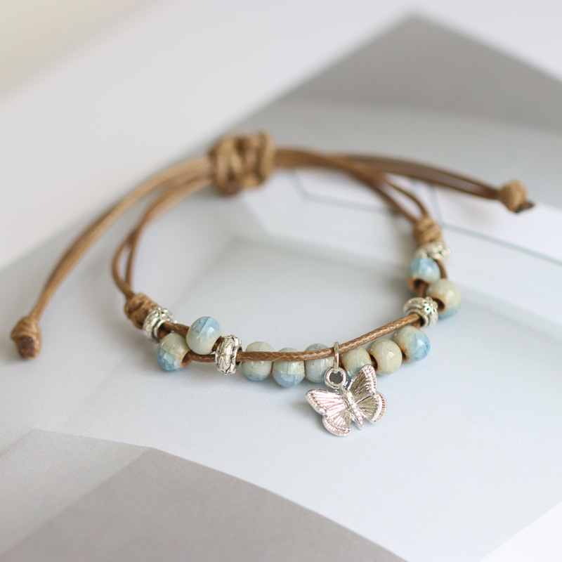 Factory supply vintage ethnic style woven ceramic butterfly bracelet Chinese style student artistic bracelet jewelry Factory supply vintage ethnic style woven ceramic butterfly bracelet Chinese style student artistic bracelet jewelry