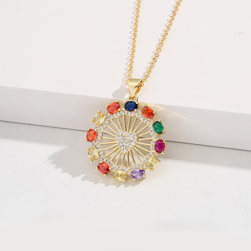 Fashion Round Oval Heart Shape Copper Inlaid Zircon Pendant Necklace