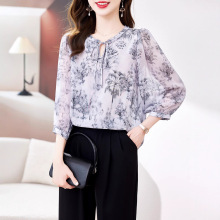 真丝衬衫女浪漫印花法式度假风七分袖2025新款夏季桑蚕丝上衣