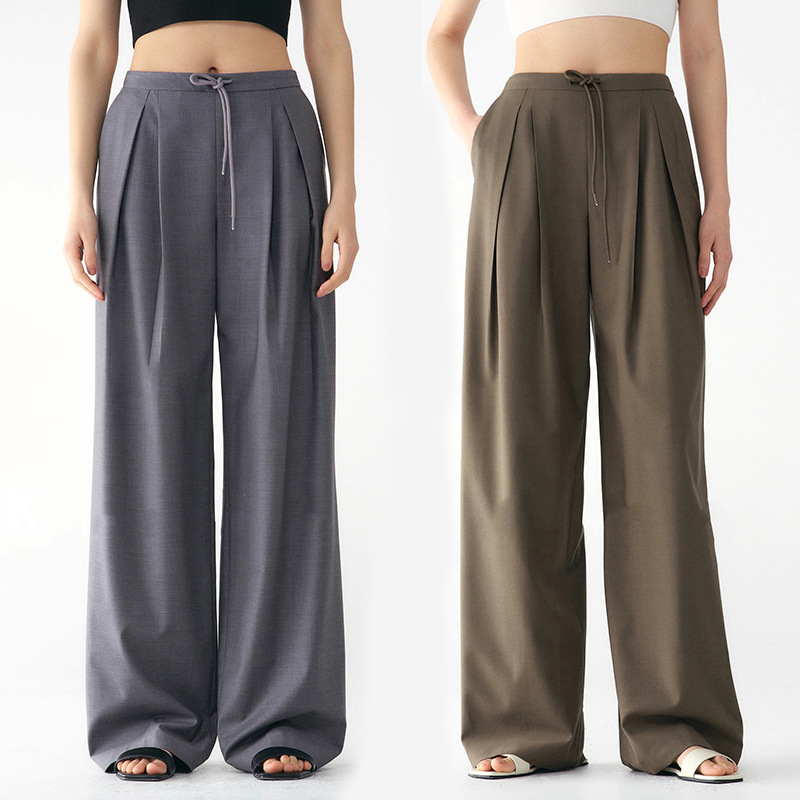 New Spring/Summer Style Highly Rated Imported High-Quality Washable Fine Wool Australian Wool, Lightweight, Slightly Elastic, V-Shaped, Mid-Waisted Trousers