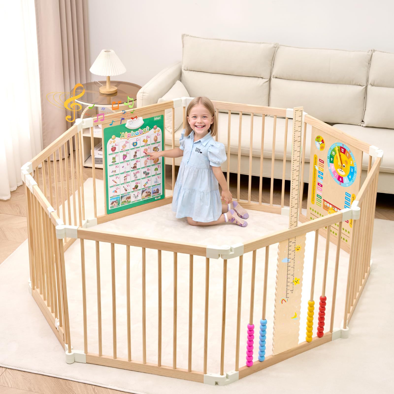 Wooden Baby Playpen Indoor Baby Toddler Crawling Fence Baby Play Guardrail Fence with Busy Board