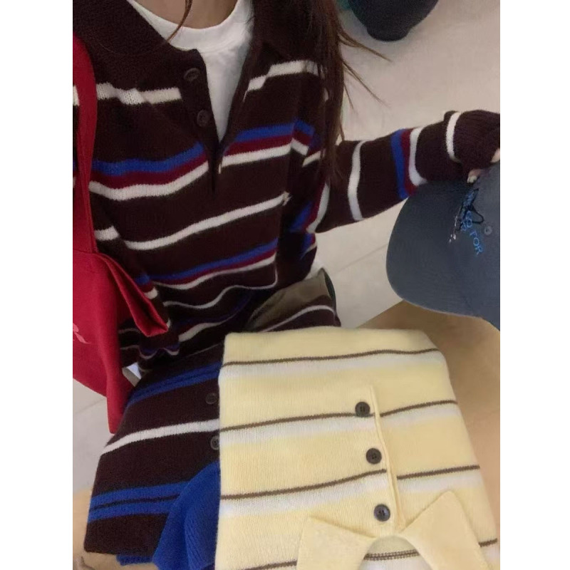 Mushi 100% Pure Wool Miumiu Sweater Polo Collar Knitwear Autumn and Winter Korean Style Long-Sleeved Wool Sweater M6605
