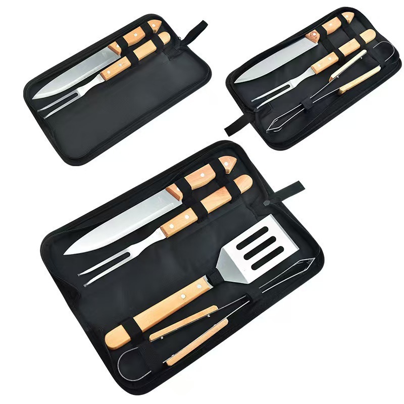 亚马逊不锈钢烤具套装烧烤组合工具户外BBQ烧烤套装木柄烤具套装|undefined