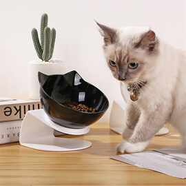 跨境工厂批发塑料防滑高脚猫碗15度倾斜角护颈宠物碗猫头护颈单碗