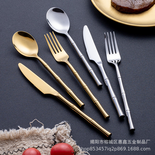 Cross-border creative bamboo handle 304 stainless steel tableware set Western food knife, fork and spoon steak knife, fork and spoon