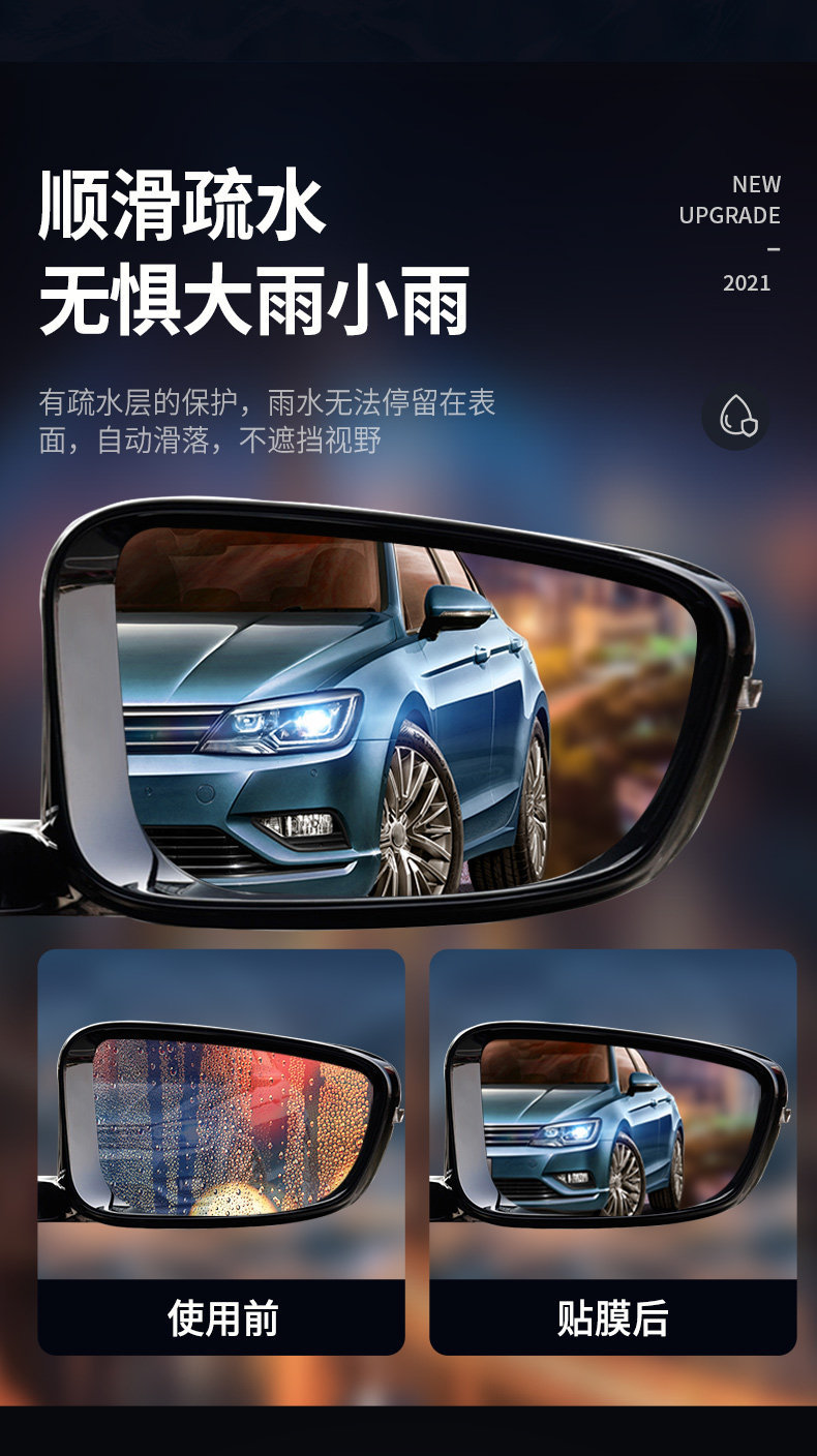 Car Rearview Mirror Rainproof Film, Full-Screen Car Window Rainproof Film, Exterior Rearview Mirror Anti-Glare Anti-Fog Water-Repellent Film