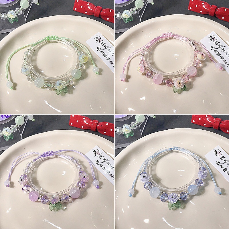 Autumn New Sweet Soft Flower Rose Glass Bracelet Ins Small Fresh High-Looking Versatile Bracelet Bracelet Wholesale