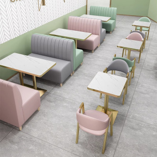Internet-Famous Milk Tea Dessert Shop Burger Snack Bar Table and Chair Set Cafe Dining Hot Pot Restaurant Wall-Mounted Booth Sofa