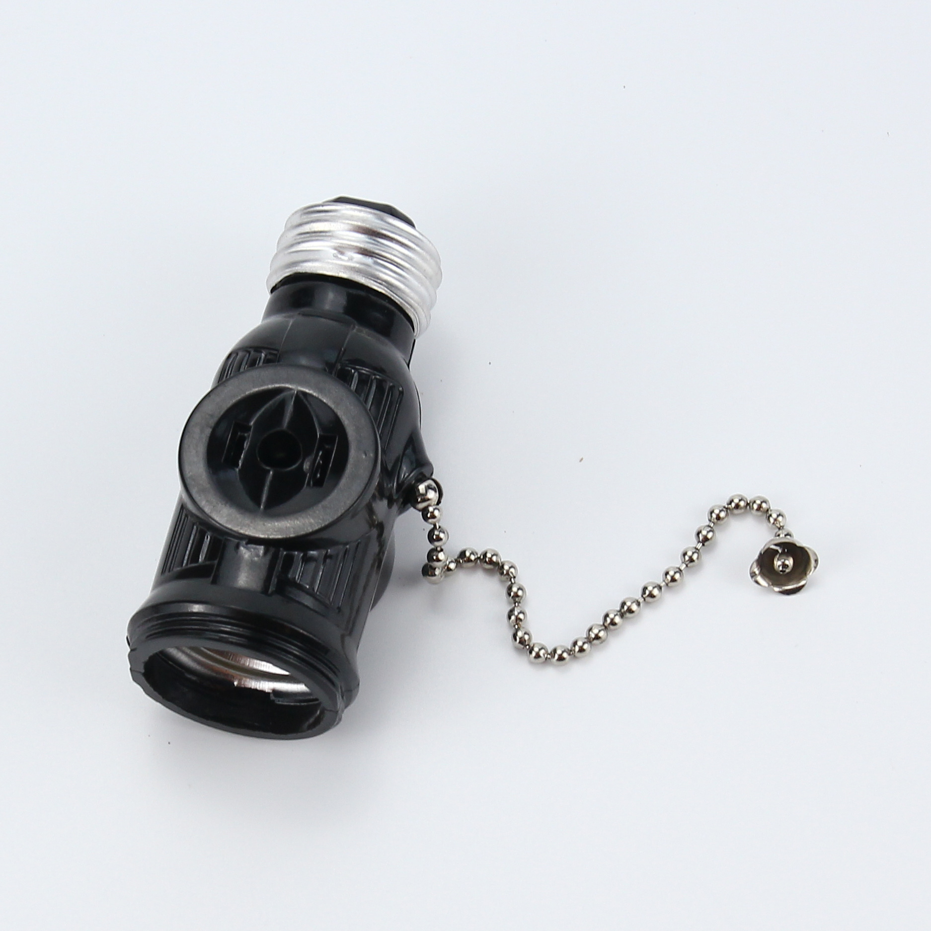 226A negro americano E26 socket portalámparas con cremallera (cabeza de níquel largo)