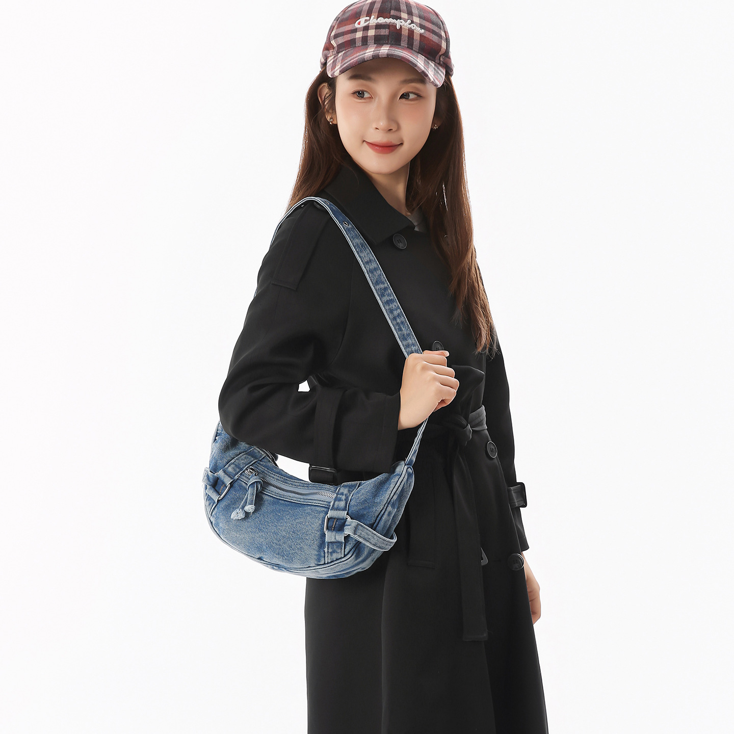 2026 Korean Retro Crescent Denim Dumpling Bag Crossbody Small Casual Shoulder Bag For Women - Thumbnail 4