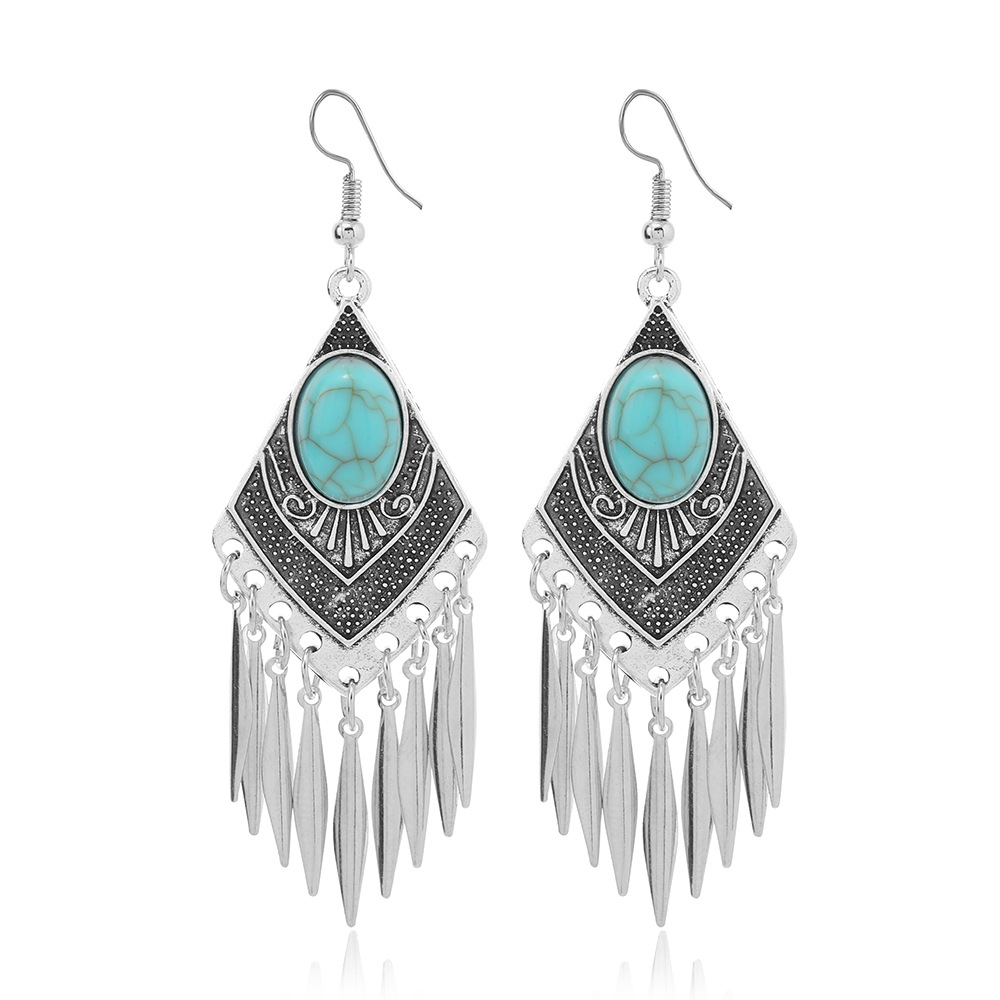 Alloy Material 1 Pair Retro Ethnic Style Geometric Plating Inlay Alloy Turquoise Drop Earrings